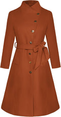 Women’s Winter Coat  Fall Casual Notch Lapel Single Breasted Belted Midi Peacoat with Pockets