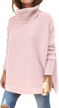 Women’s Turtleneck Oversized Sweaters Long Batwing Sleeve Spilt Hem Tunic Pullover Knit Tops