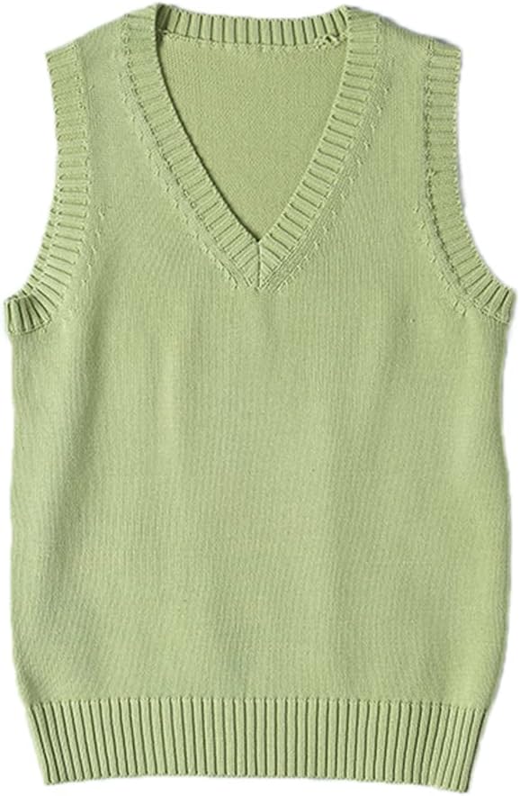 Women’s Sweater Vest V Neck  Uniform Kint Vests Solid Classic Sleeveless Pullover Sweaters Tops