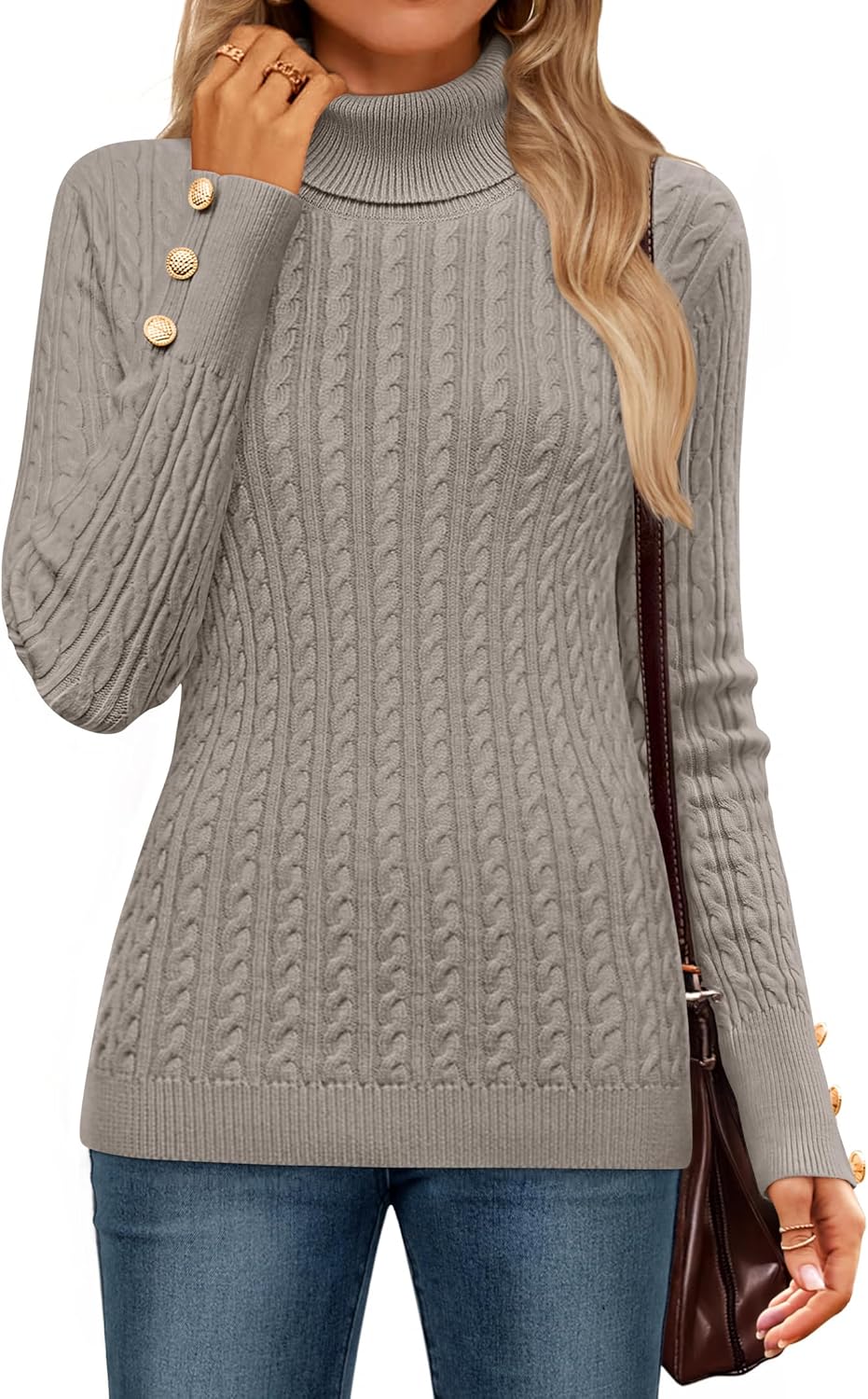 Women’s Turtleneck Cable Knit Spring Winter Long Sleeve Pullover Sweaters