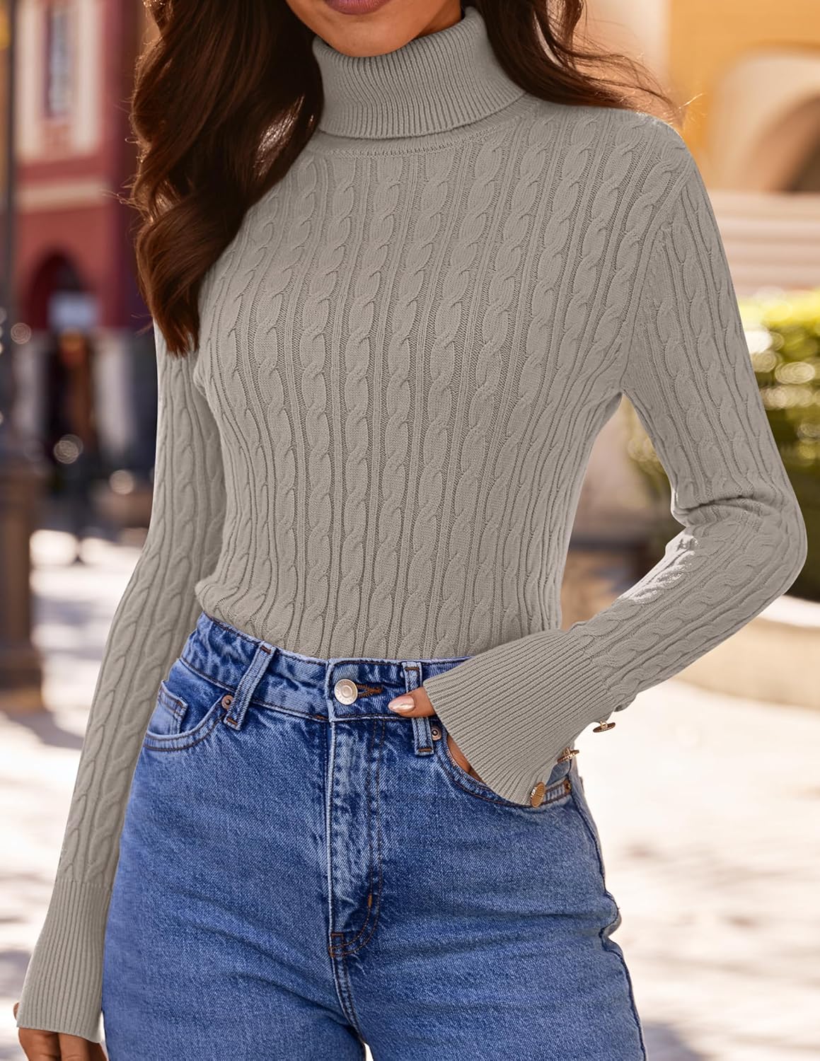 Women’s Turtleneck Cable Knit Spring Winter Long Sleeve Pullover Sweaters